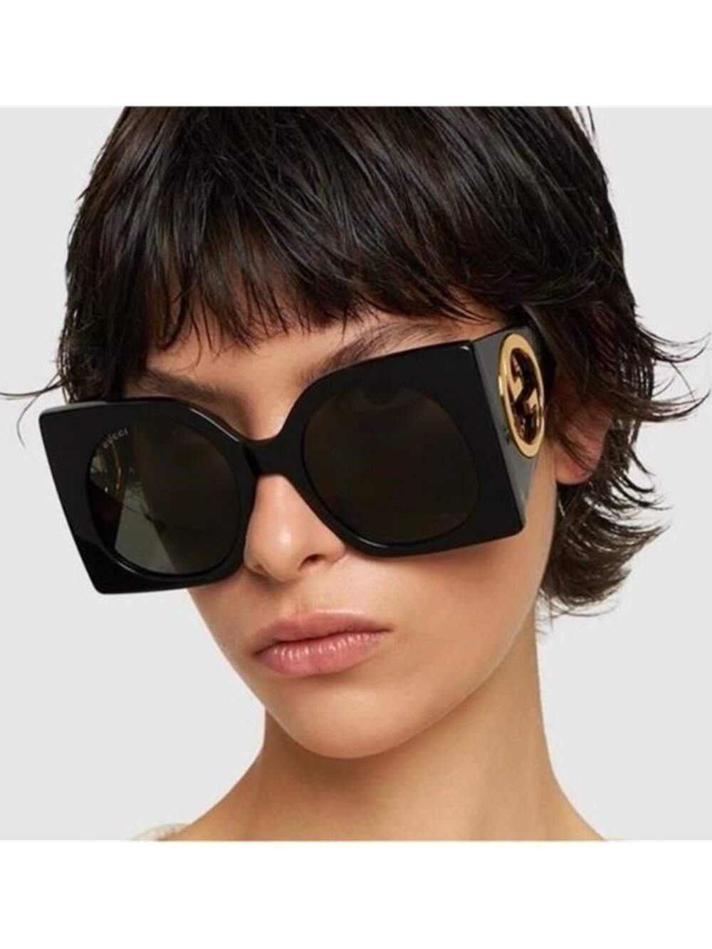New Authentic Gucci GG1254s 001 Women's Black Oversized Sunglasses